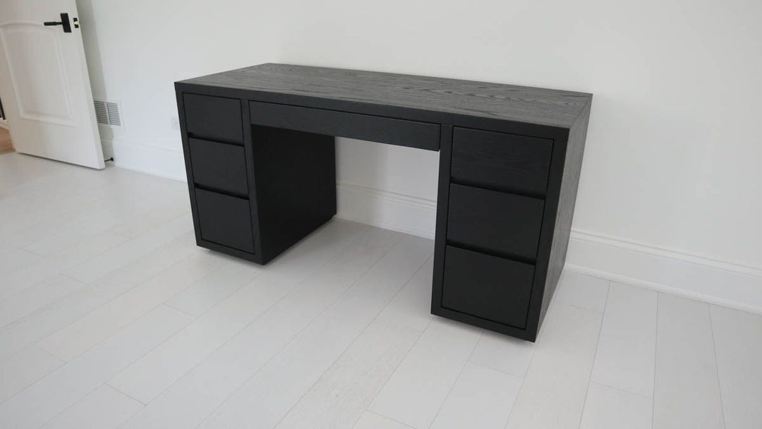24x60x30 Desk Red Oak Solid Black Flat Wired Grain