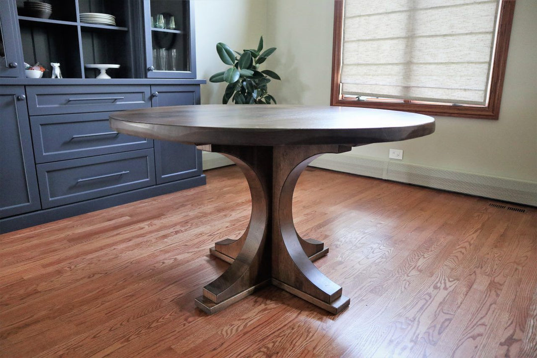 50 Round 30 tall Refined Craftsman all solid hickory 3 distress on top natural wavy edges true dark walnut satin single x chairs 4 1280x853
