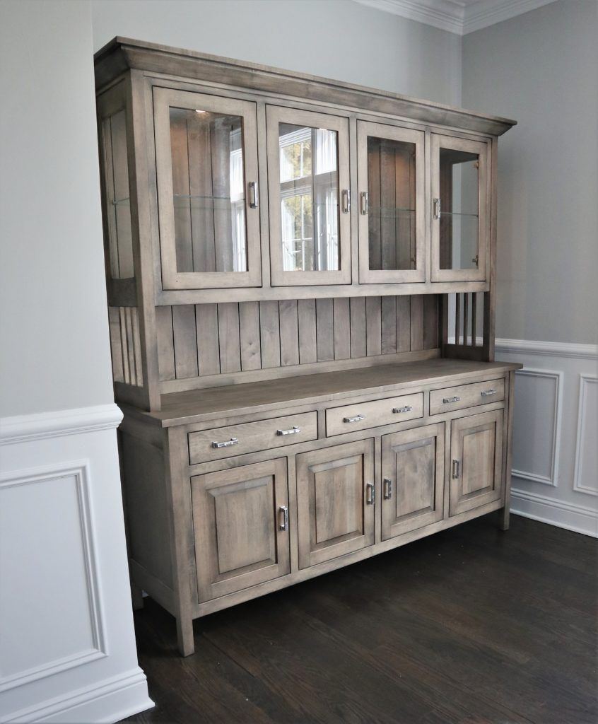 80in Ouray hutch solid hard maple 4 doors three drawers soft close led lights plain glass prado color black shadow flat
