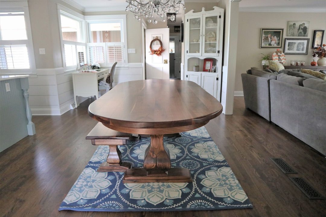 Belly Ped 44x96x30.5 walnut top_feet 2 dist thick top nat wavy edge nat top base to match race track oval bench to match 2