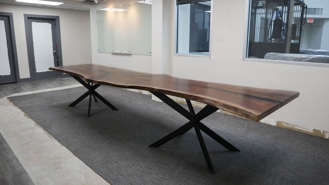 Bloomington 42x168x30 Mantis Walnut slab natural satin 1x3 tubing Flatter Black