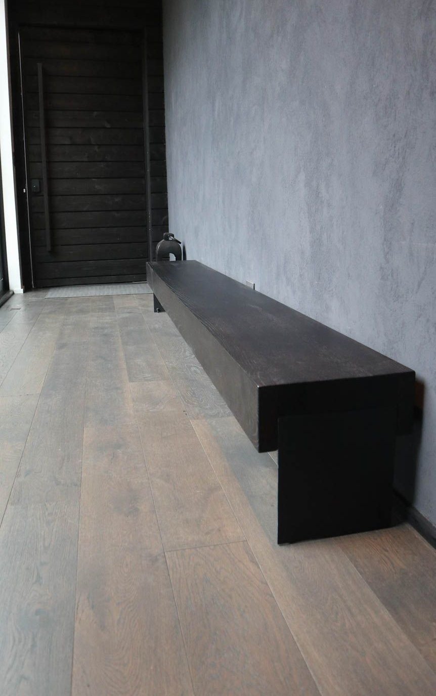 Butcher Block Bench Ash Recessed Metal Sides Black Espresso Flat Flatter Black