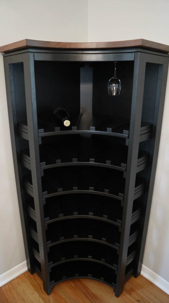 Darien-25x25x12deep-60tall-wine-corner-cabinet-stem-holde-at-top-brown-maple-solid-black-satin-base-walnut-natural-satin-top