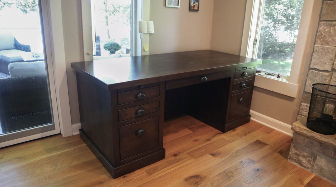 Elkhorn WI 32x72x30 Reagan desk hickory thick top Briar Satin