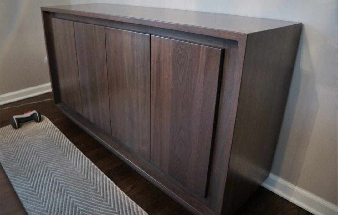 Hinsdale 60x18x33 credenza 4 doors adjustable shelves solid walnut no distress clean Prado satin