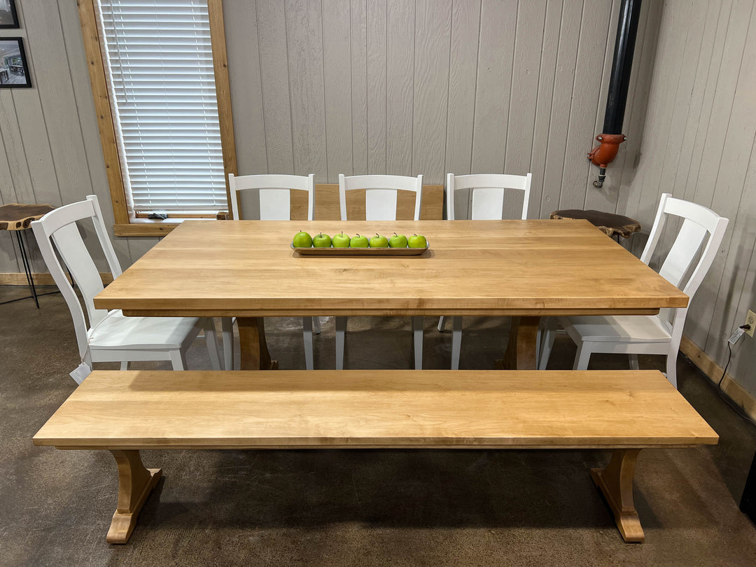 |#140| HARD MAPLE CRAFTSMAN TABLE, BENCH, & LEAVES