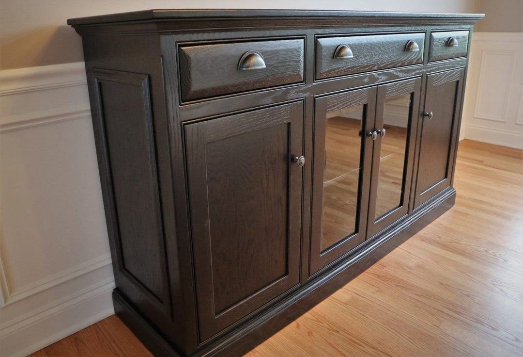 Julie-buffet-72-in-solid-doors-glass-center-red-oak-no-distress-ebony-with-satin-clear