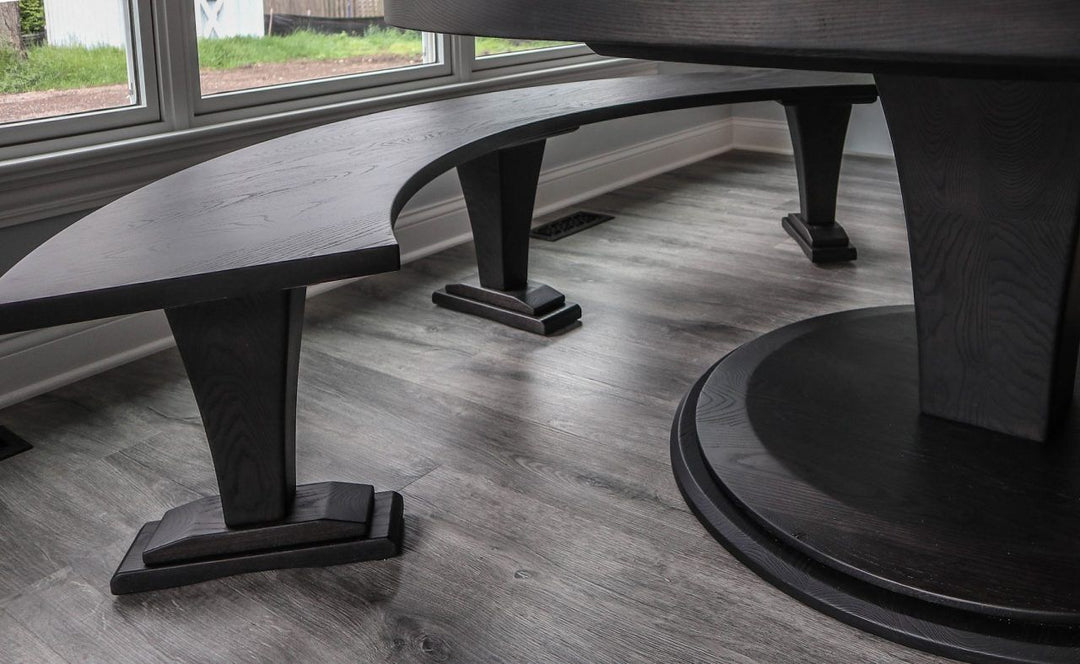 Meredith Arched Bench Ash Thick Top Clean Edge No Distress Black Espresso Flat