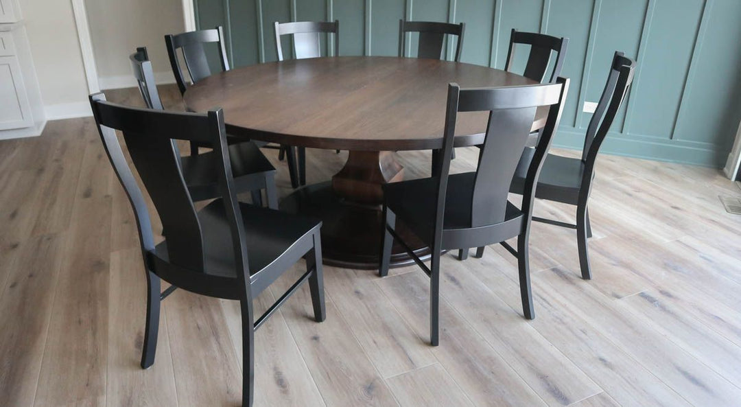 Minooka 72 Anchor hickory thick top platform at floor no apron clean edge no distress Briar Satin 2-12 drop-in Maverick BM Solid Black Satin 1