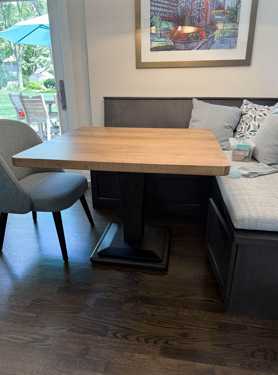 Naperville 40x40x30 Meredith Platform at Floor Hard Maple Thick Top No Apron Rounded 1.5 Radius Corners Clean Edge No Distress Almond - TOP Black Espresso - BASE Flat