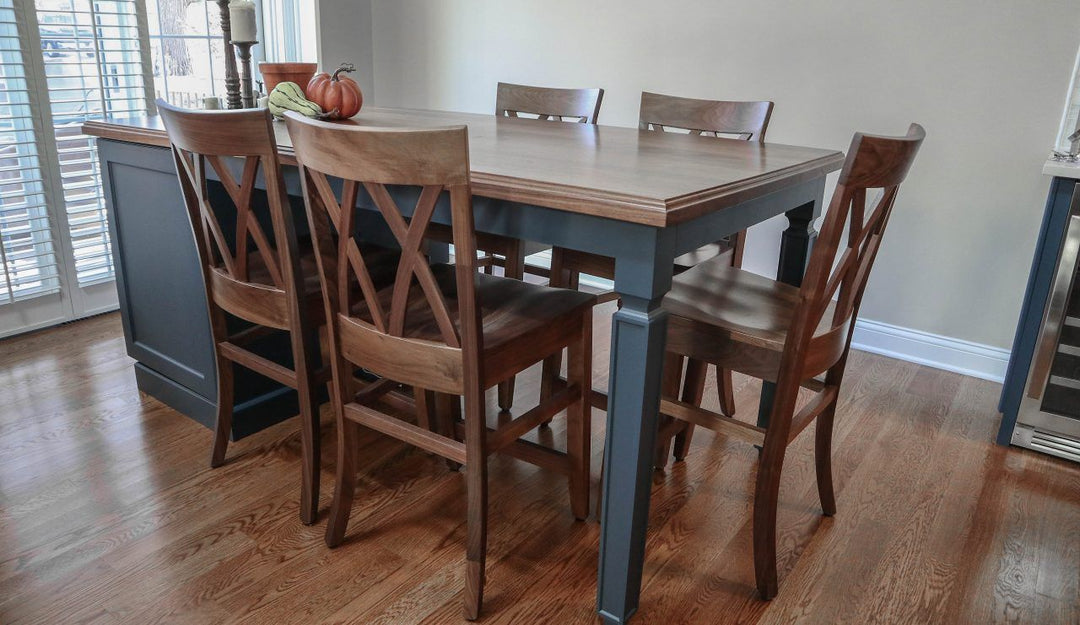 Naperville Herrington side stationary 24inch stool walnut natural satin 42x82 island top walnut ogee edge thick top no distress 1280x741