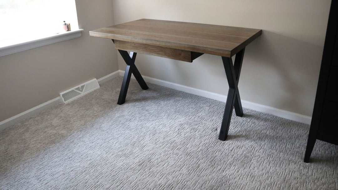 Northbrook 28x50x30 Metal-X 2x2 tubing thick top hickory 3 overhang on ends clean edge no distress modified Dark Knight flat