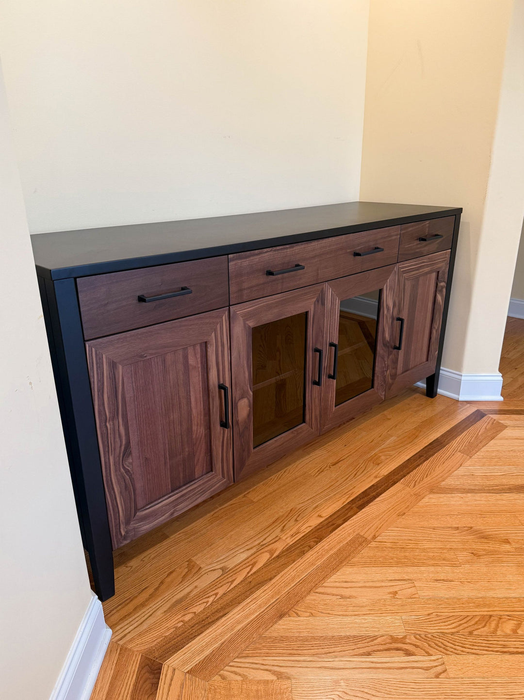 Vernon Hills 22x72x36 Modified Fayette Brown Maple Top  Sides - Solid Black Flat Walnut Fronts - Natural Flat