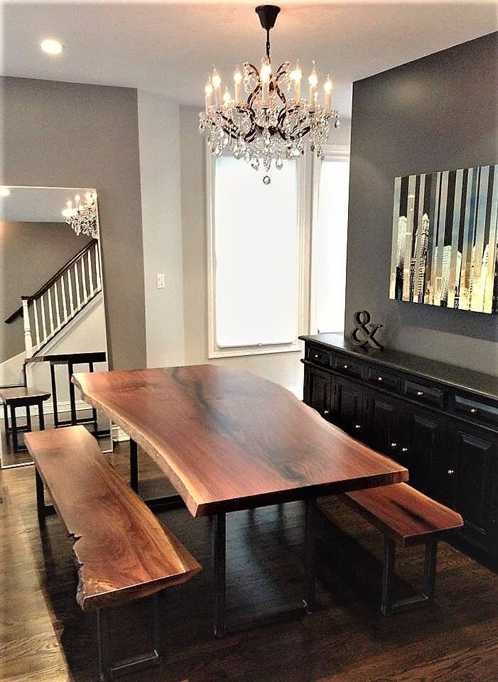 Walnut Metal Base Slab with Benches 2