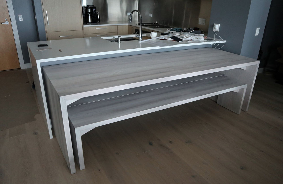 Waterfall Bench Ash Standard Top No distress Clean Edge No Grooves Whitewash Flat