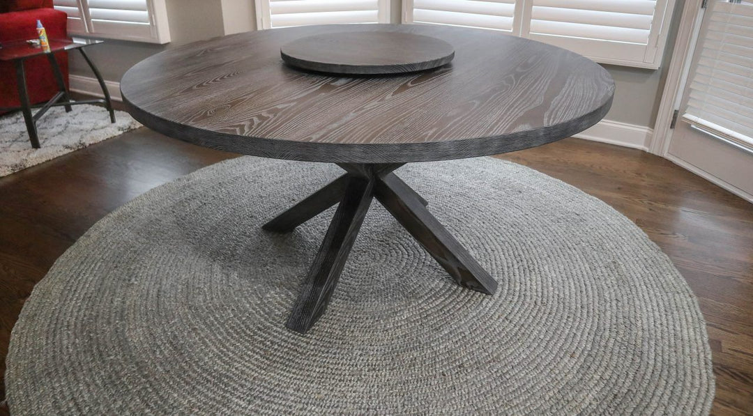 Westmont 60 Double X WOOD ash thick top clean edge no grooves no distress American Walnut with White Cerused Flat 22 lazy susan 1 1280x708