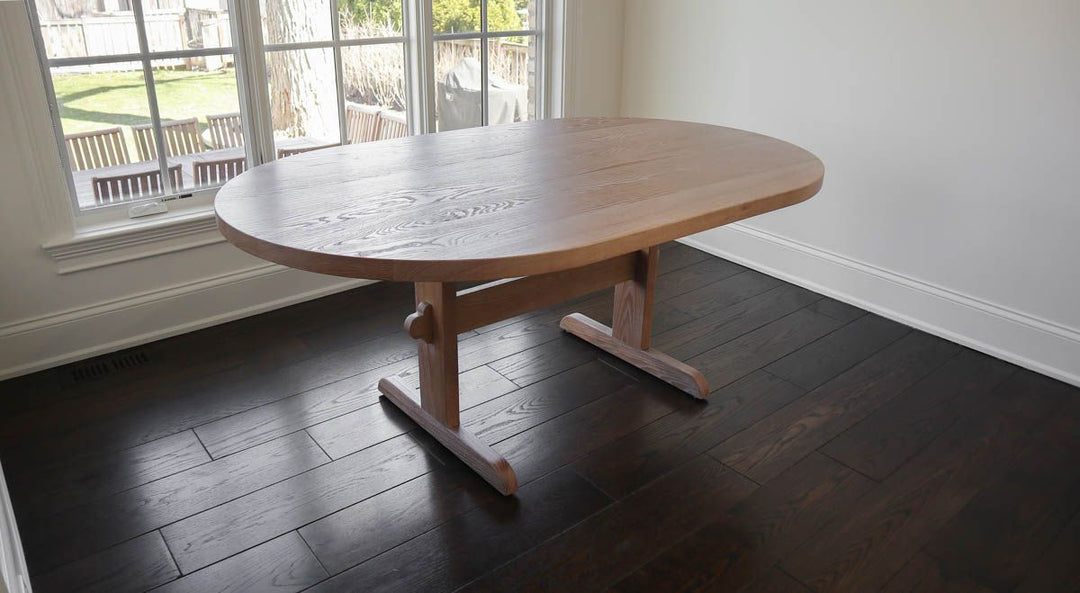 Wilmette 45x72x30 Stamos ash racetrack thick top clean edge Natural Earth w White Cerused