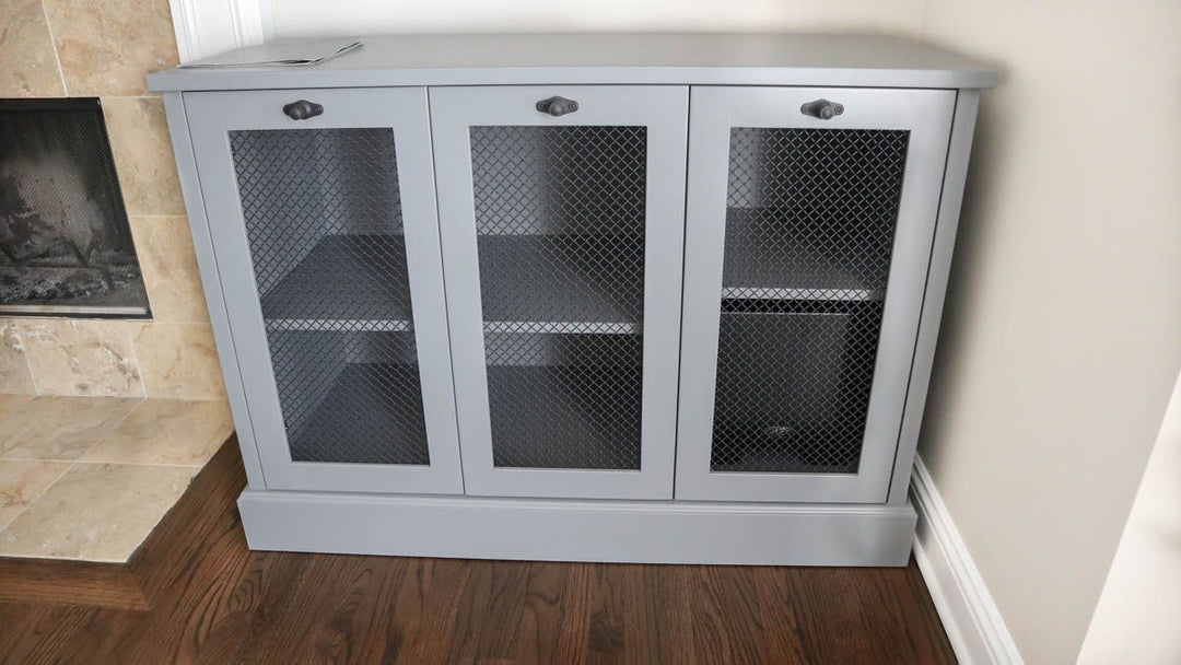 20x48x34 media cabinets bm shaker door Rock Island black mesh SW 7074 color flat