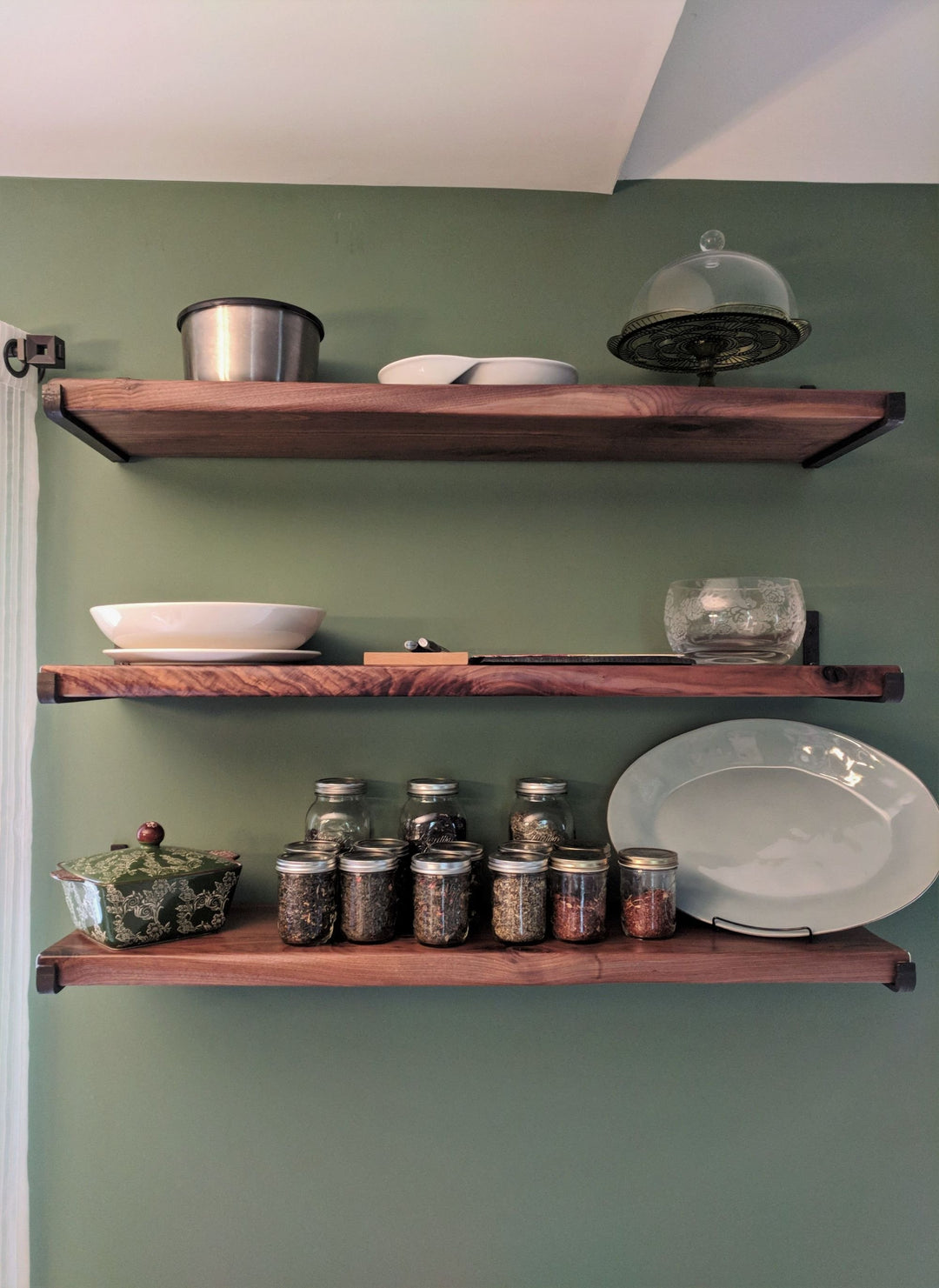 walnut shelves 48x12 2-3 dist natural wavy edge no stain satin