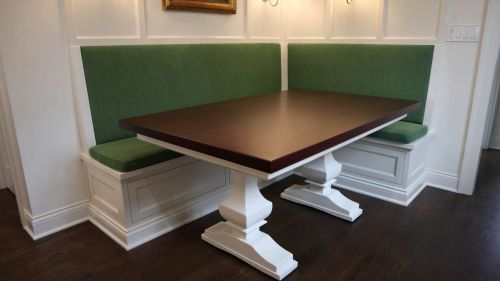 Winnetka 39x62 Anchor walnut thick top clean edge no distress custom color match - top Dove White - base satin