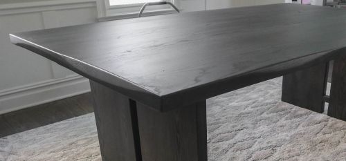 Deerfield 48x84 Dana 60 between pedestals all ash thick top minimum distress natural wavy edge Slate flat 2-24 leaves_crop_891_407_crop_762_356