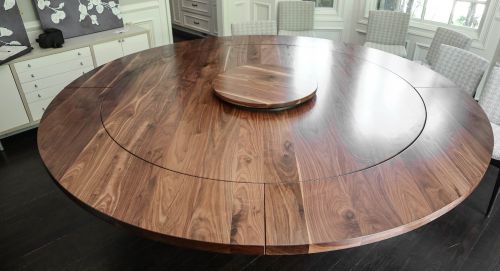 Highland Park 72 brewer base thick top all walnut 12 perimeter leaves minimal distress clean edge natural satin tampa side ro ebony satin c2-40 dalmatian 24 lazy susan 1