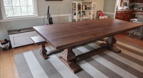 Wheaton 42x96 Tuscan 8.5 walnut thick top apron cross brace light distress clean edge natural flat 2-18 leav