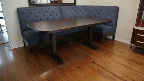 Chicago 38x75x30 Wedgepost Hickory thick top no apron clean edge 6 radius on corners no distress no grooves Briar satin 2
