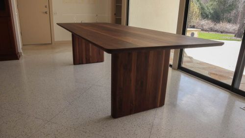 Highland Park 42x110 Oswald base standard top 1.5 radius corners 45 bevel on underside of top rounded corners  base edges base inset 16 walnut clean edge no distress natural flat 1